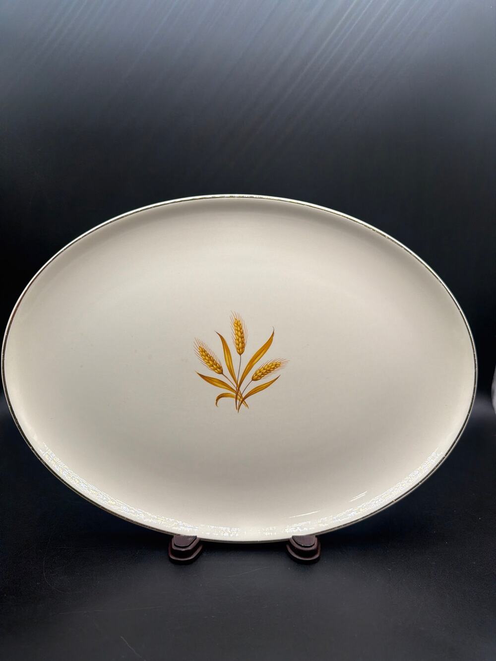 Vintage TS&T Wheat 13.5” Oval Serving Platter Gold Trim Taylor Smith Taylor